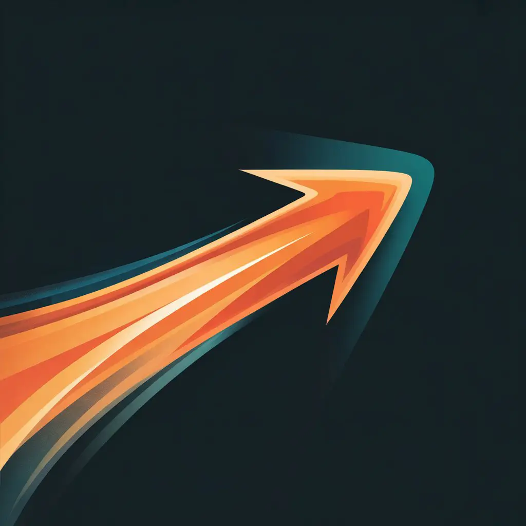 Flèche ascendante orange et teal symbolisant le mouvement entrepreneurial
